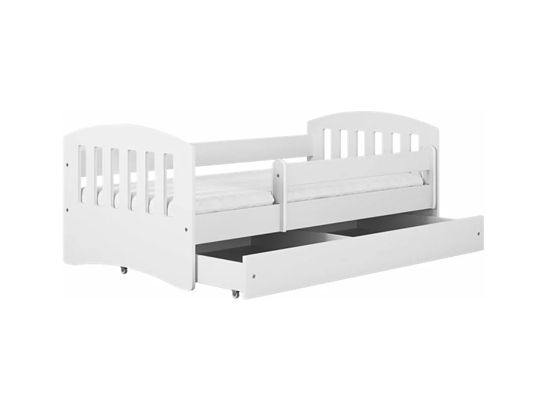 Lit enfant avec barrière de sécurité amovible blanc Klaky-Matelas mousse-80x180