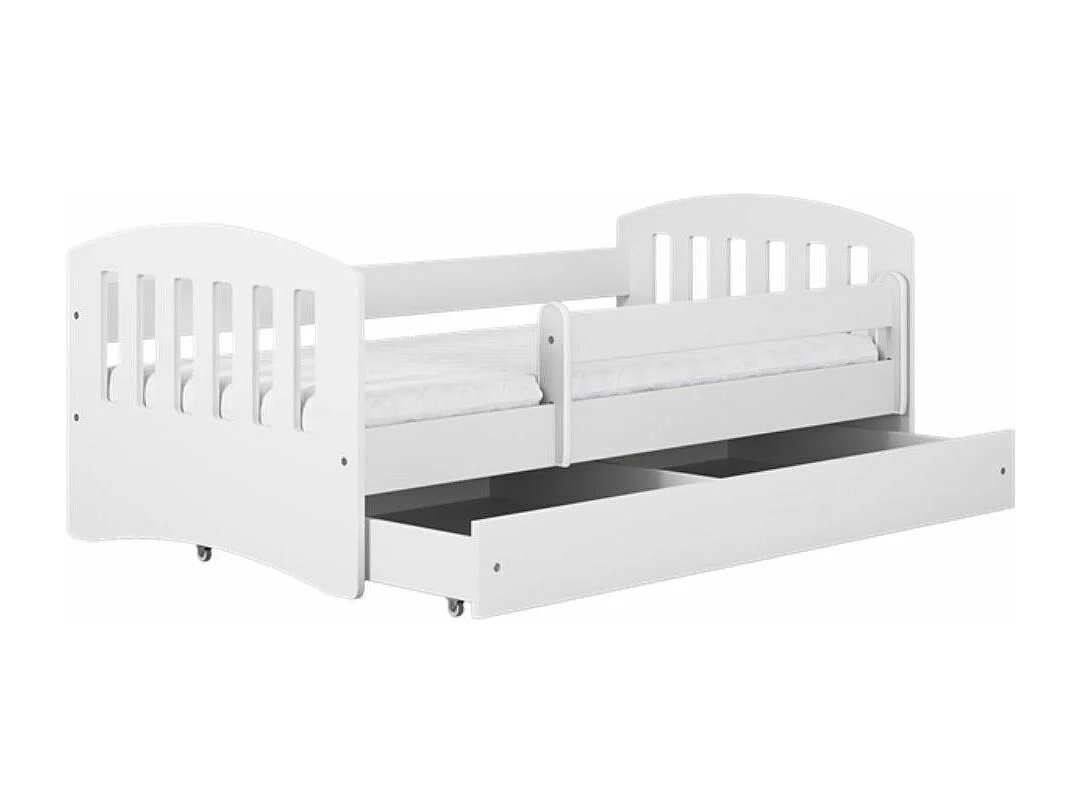 Lit enfant avec barrière de sécurité amovible blanc Klaky-Matelas mousse-80x180