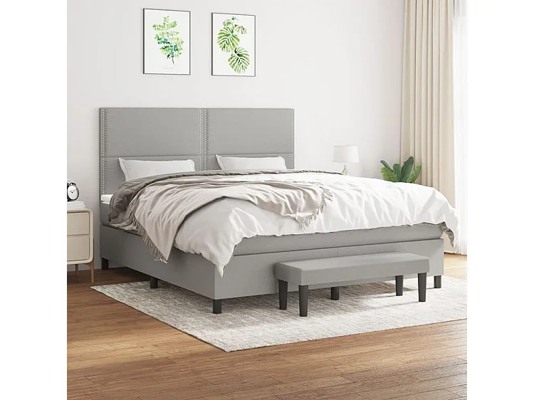 Sommier à lattes de lit avec matelas Gris clair 180x200 Tissu