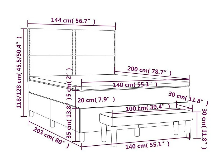 Sommier à lattes de lit avec matelas Gris foncé 140x200 Tissu