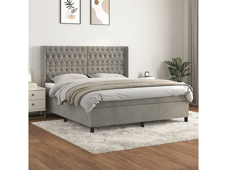 Sommier à lattes de lit et matelas Gris clair 180x200 Velours