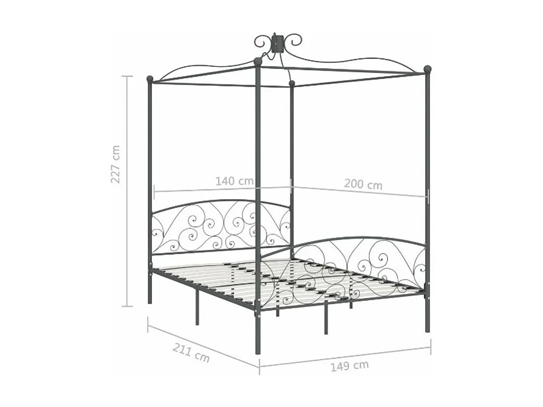Lit à baldaquin métal noir Donkl 140x200