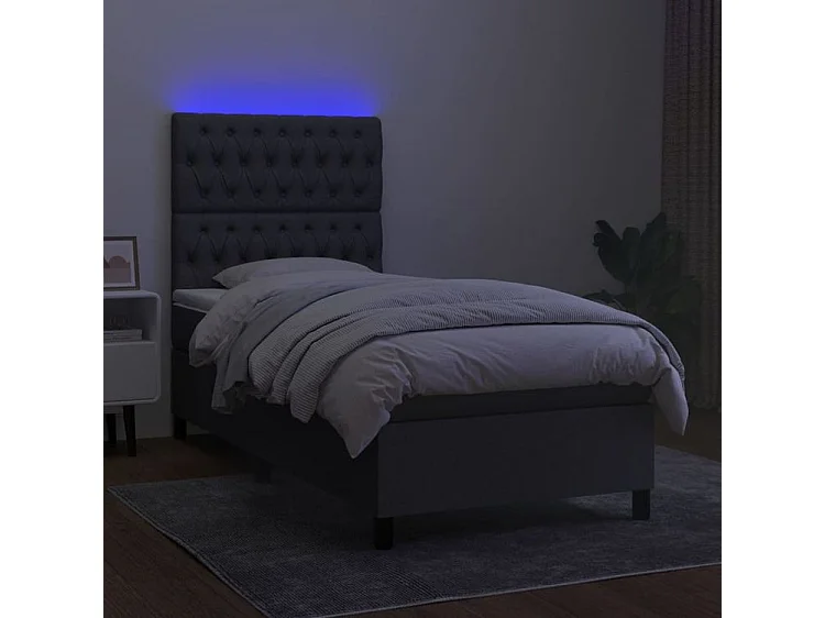 Sommier à lattes de lit avec matelas et LED Gris foncé 80x200