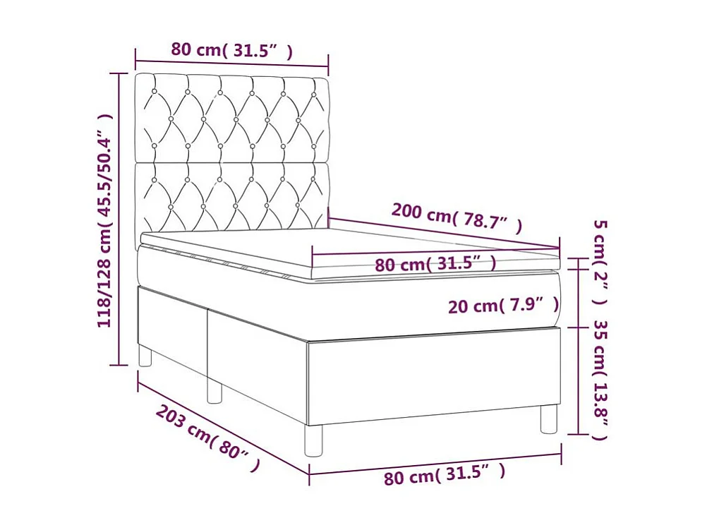 Sommier à lattes de lit avec matelas et LED Gris foncé 80x200