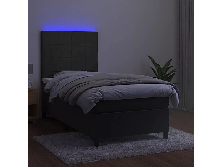 Sommier à lattes de lit et matelas et LED Gris foncé 80x200