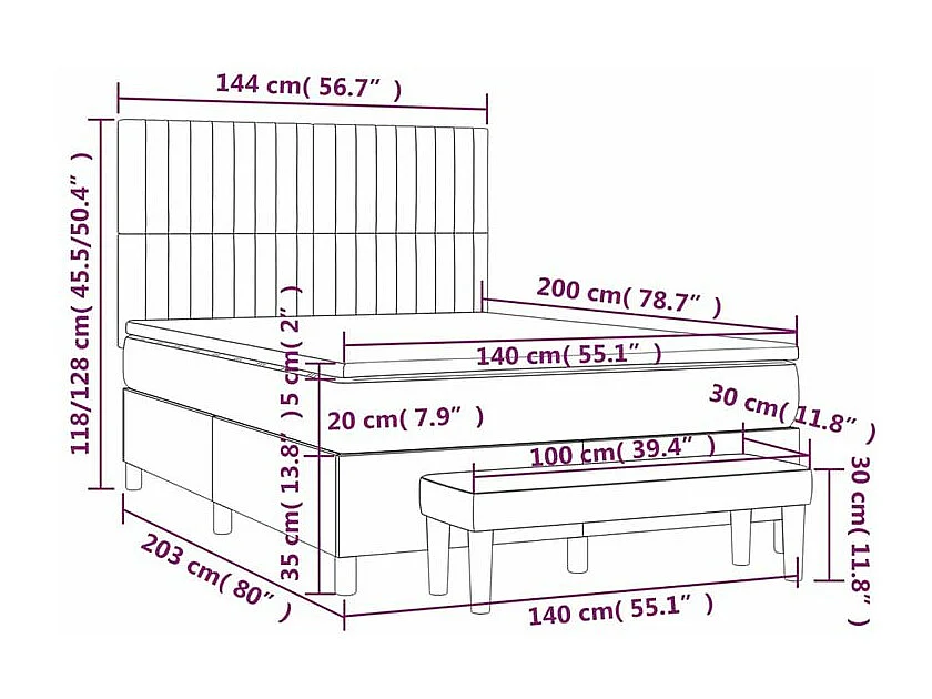 Sommier à lattes de lit avec matelas Gris clair 140x200 Tissu
