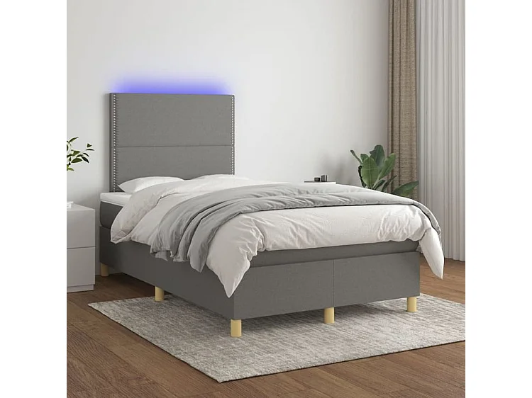 Sommier à lattes de lit et matelas et LED Gris foncé 120x200