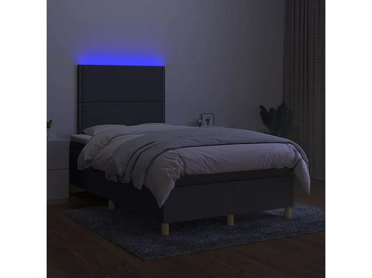 Sommier à lattes de lit et matelas et LED Gris foncé 120x200