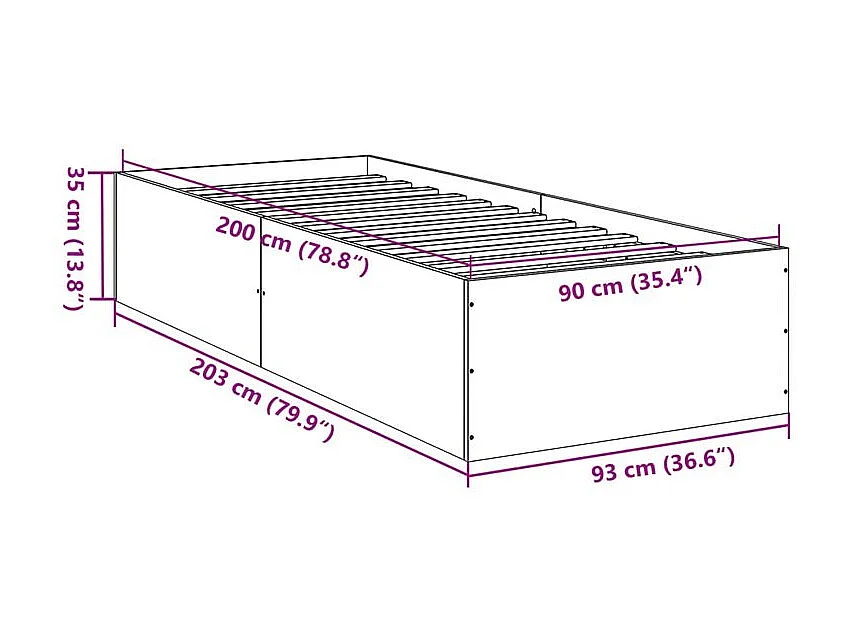 Cadre de lit chêne fumé 90x200 bois d'ingénierie