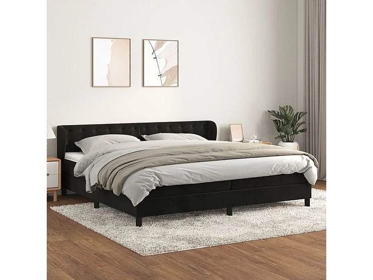 Sommier à lattes de lit et matelas Noir 200x200 Velours