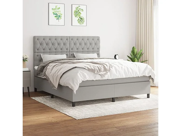Sommier à lattes de lit avec matelas Gris clair 160x200 Tissu