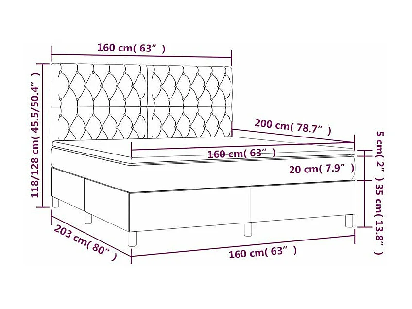Sommier à lattes de lit avec matelas Gris clair 160x200 Tissu