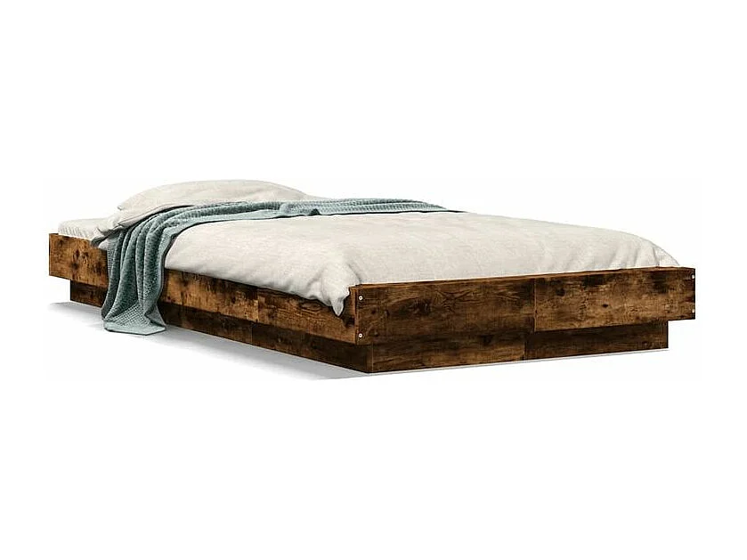 Cadre de lit avec lumières LED chêne fumé 75x190