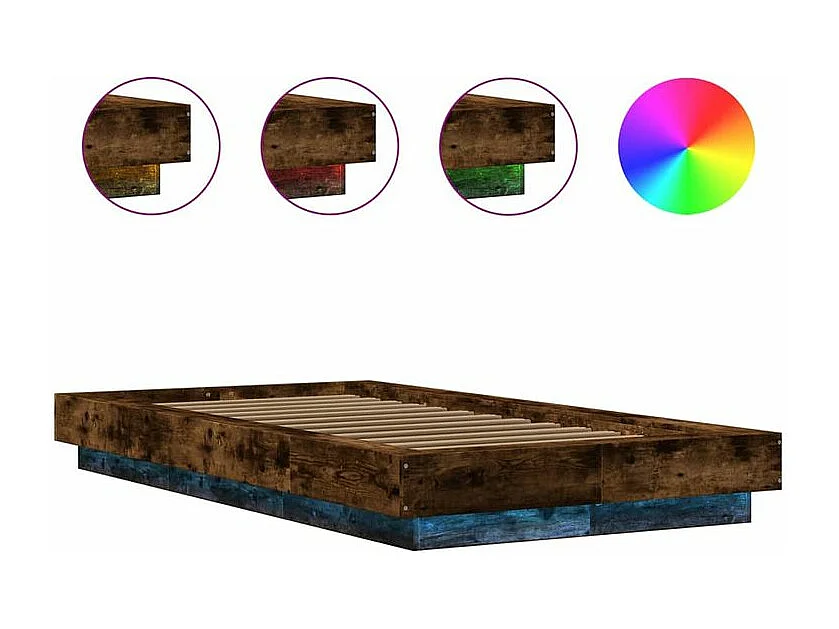 Cadre de lit avec lumières LED chêne fumé 75x190