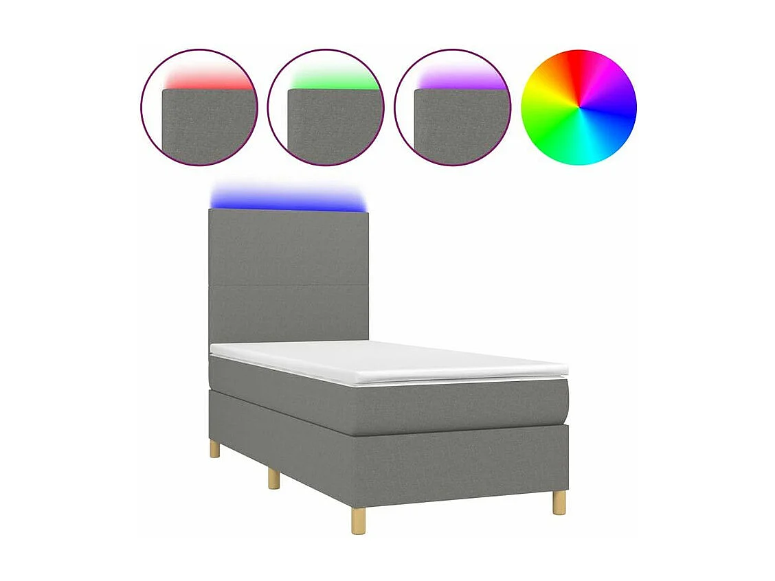 Sommier à lattes de lit avec matelas et LED Gris foncé 90x200