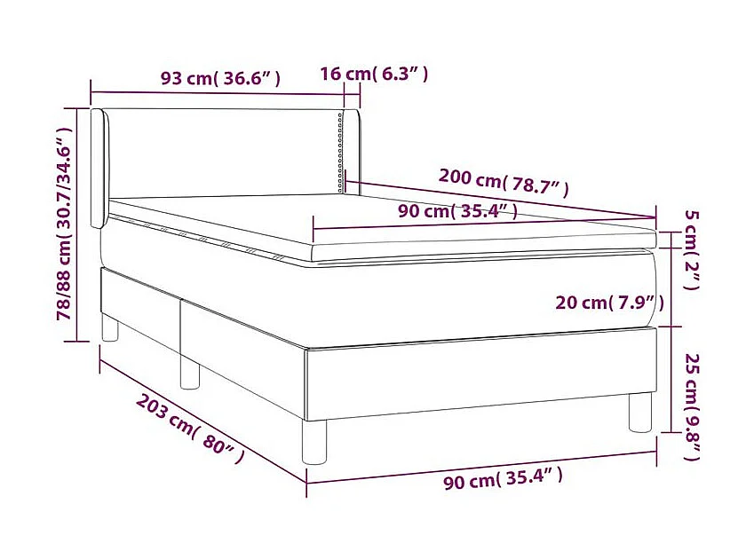 Sommier à lattes de lit avec matelas Gris 90x200 Similicuir