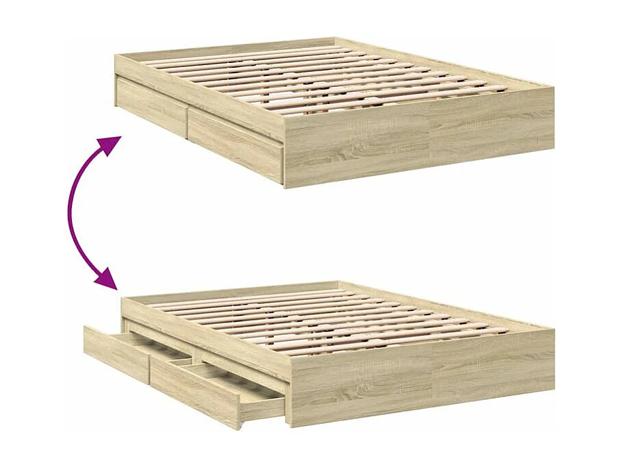 Cadre de lit et tiroirs chêne sonoma 140x190 bois ingénierie