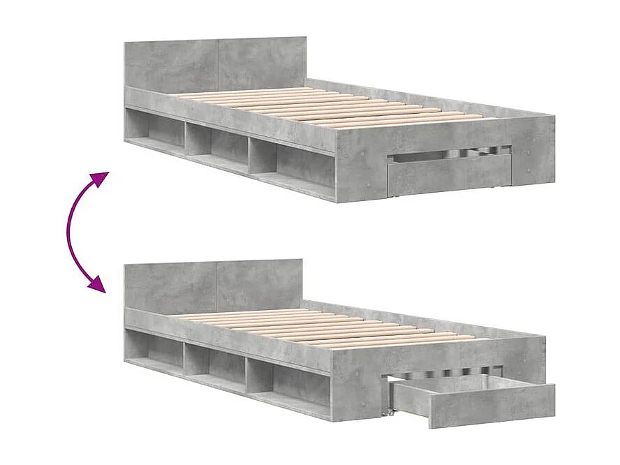 Cadre de lit et tiroir gris béton 90x190 bois d'ingénierie