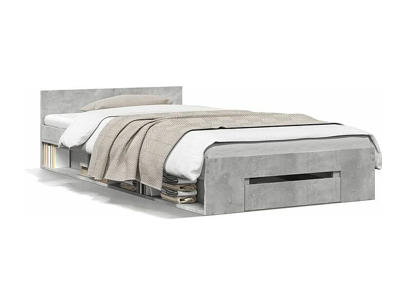 Cadre de lit et tiroir gris béton 90x190 bois d'ingénierie