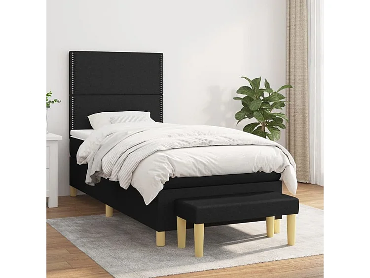 Sommier à lattes de lit avec matelas Noir 90x200 Tissu