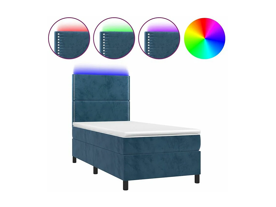 Sommier à lattes de lit avec matelas et LED Bleu foncé 80x200