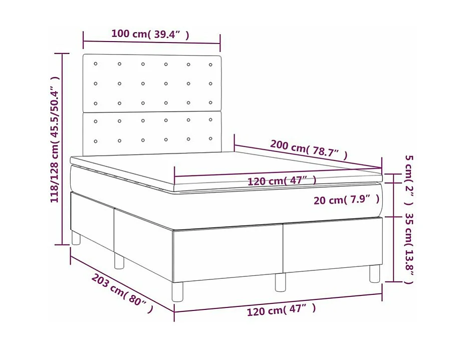 Sommier à lattes de lit avec matelas Gris clair 120x200 Tissu