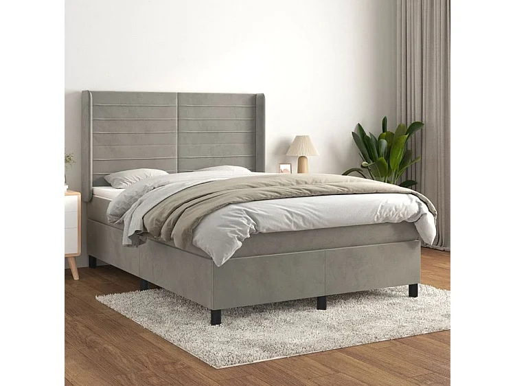 Sommier à lattes de lit et matelas Gris clair 140x190 Velours