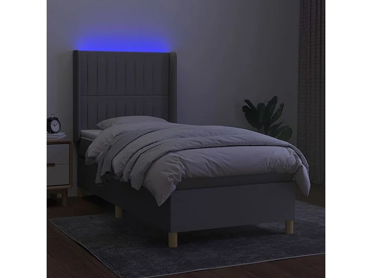 vidaXL Cama box spring colchón y luces LED tela gris claro 80x200 cm