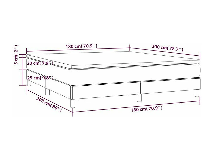Sommier à lattes de lit et matelas Bleu foncé 180x200 Velours