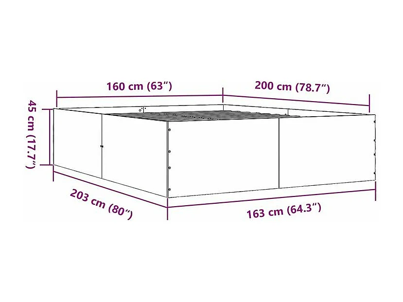 Cadre de lit noir 160x200 bois d'ingénierie