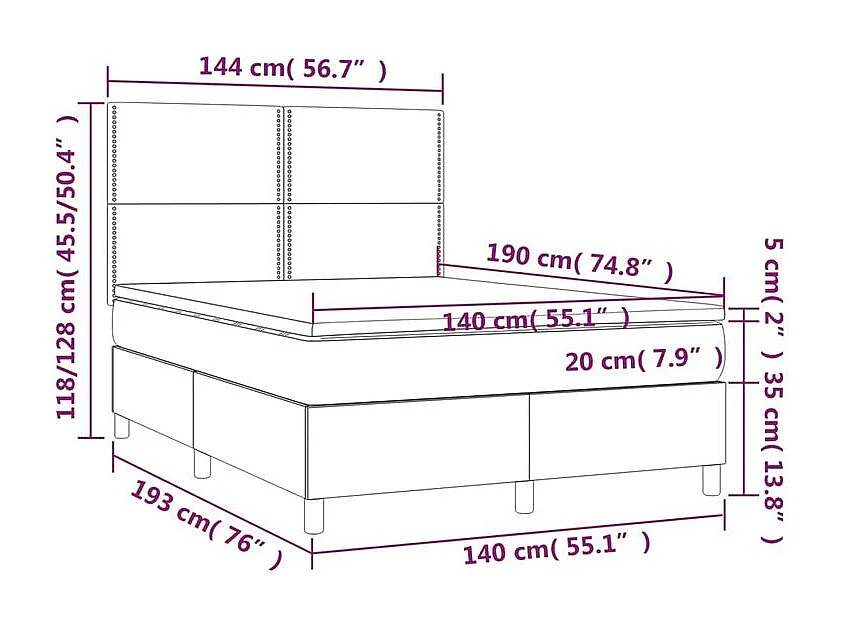 Sommier à lattes de lit et matelas Bleu foncé 140x190 Velours