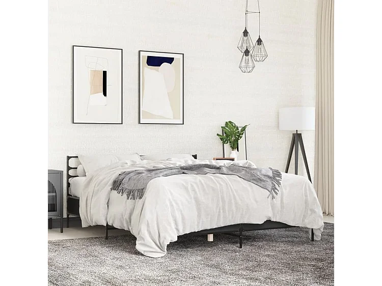 Cadre de lit noir 150x200 bois d'ingénierie et métal