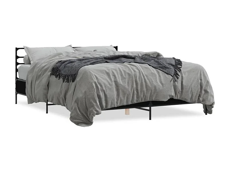 Cadre de lit noir 150x200 bois d'ingénierie et métal