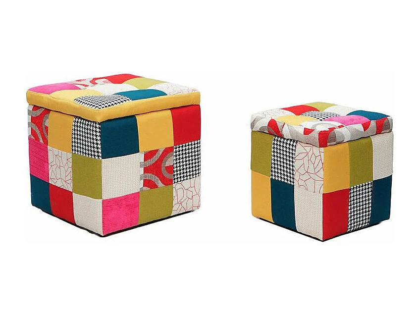 Pouf patchwork avec coffre de rangement - Lot de 2
