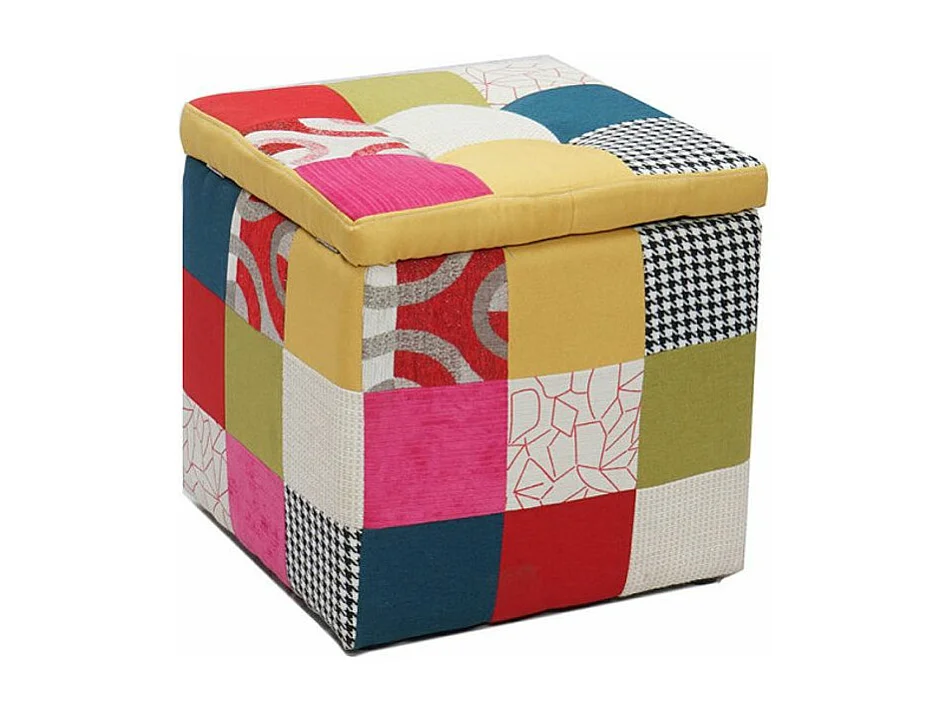 Pouf patchwork avec coffre de rangement - Lot de 2