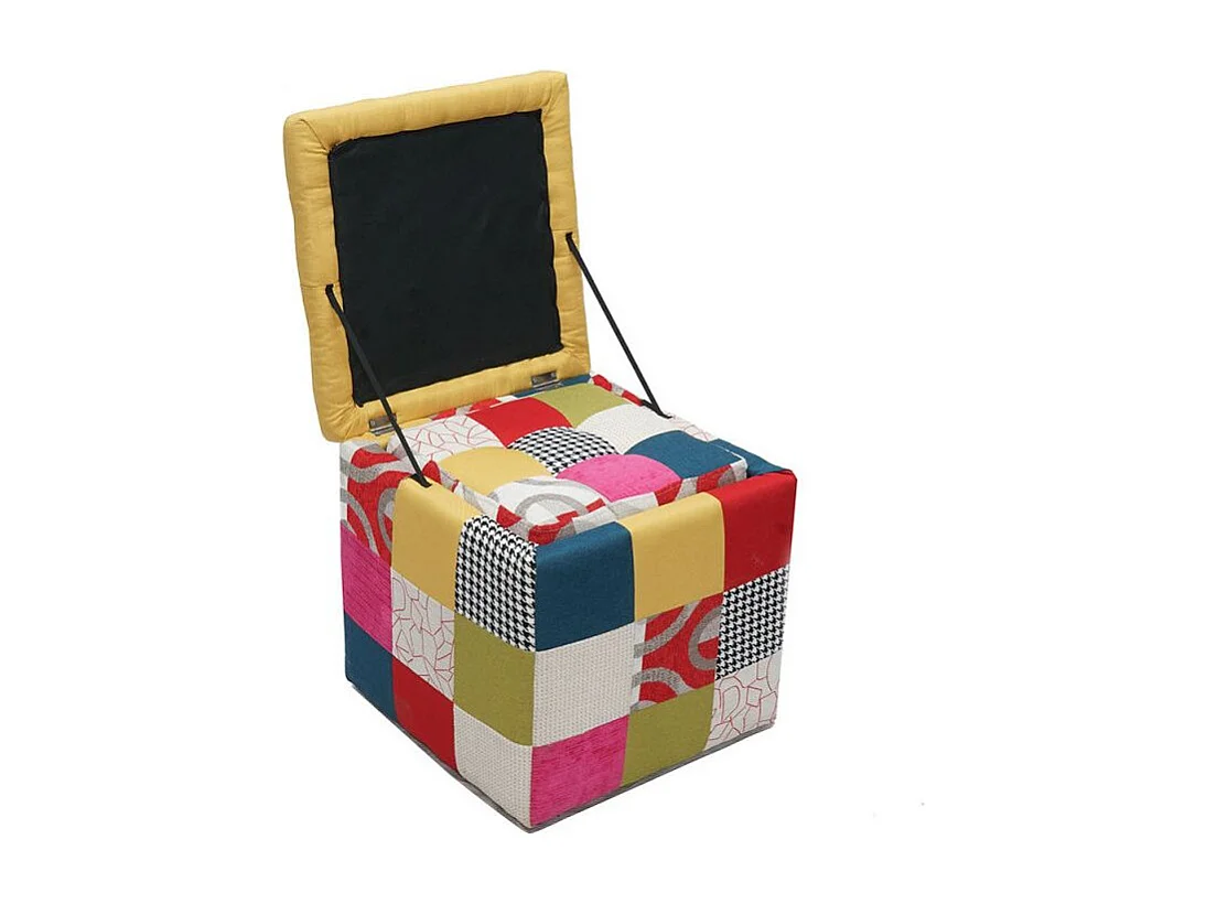 Pouf patchwork avec coffre de rangement - Lot de 2