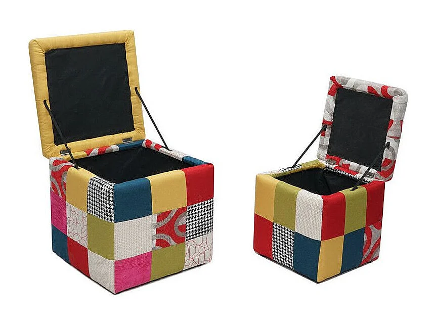 Pouf patchwork avec coffre de rangement - Lot de 2