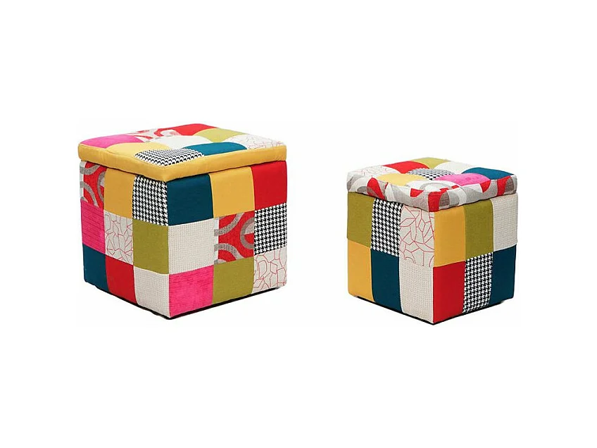 Pouf patchwork avec coffre de rangement - Lot de 2