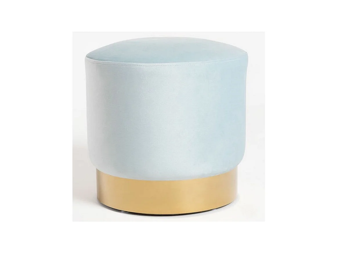Pouf rond velours bleu ciel et pied métal doré Hector - Lot de 2