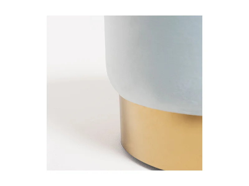 Pouf rond velours bleu ciel et pied métal doré Hector - Lot de 2