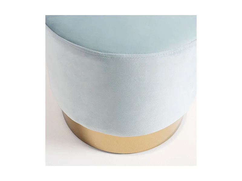 Pouf rond velours bleu ciel et pied métal doré Hector - Lot de 2