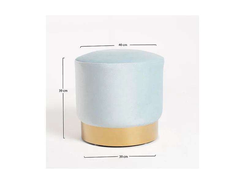 Pouf rond velours bleu ciel et pied métal doré Hector - Lot de 2