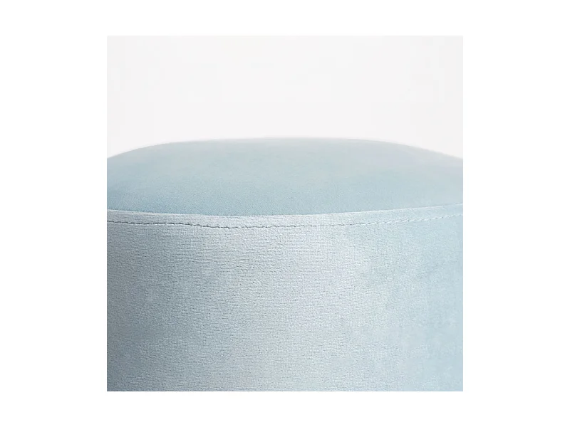 Pouf rond velours bleu ciel et pied métal doré Hector - Lot de 2