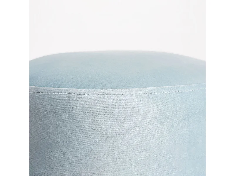 Pouf rond velours bleu ciel et pied métal doré Hector - Lot de 2