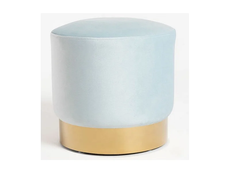 Puff Hector redondo de terciopelo azul cielo con base de metal dorado - Lote de 2