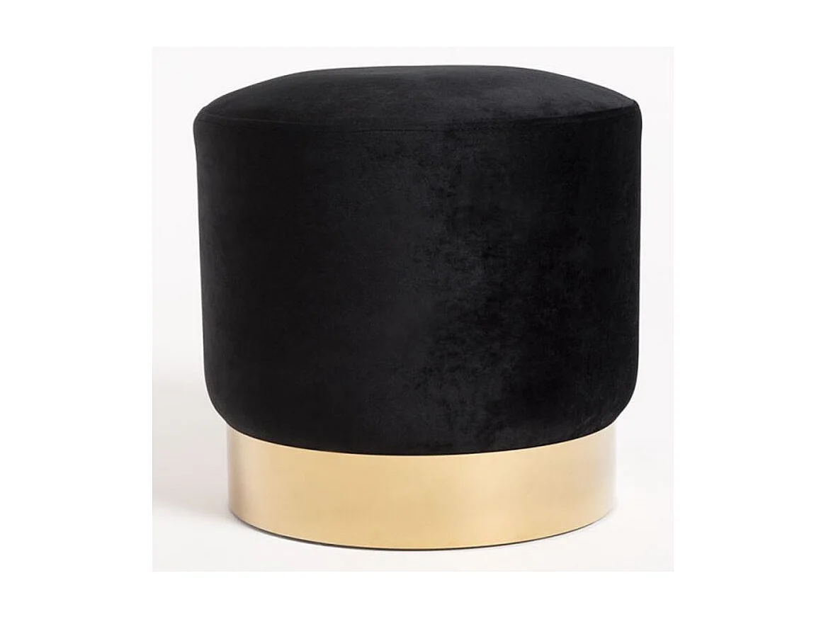 Pouf rond velours noir et pied métal doré Hector - Lot de 2