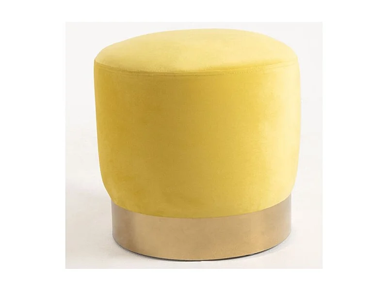 Pouf rond velours jaune et pied métal doré Hector - Lot de 2