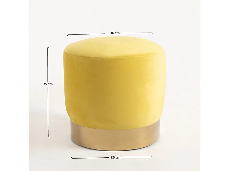 Pouf rond velours jaune et pied métal doré Hector - Lot de 2