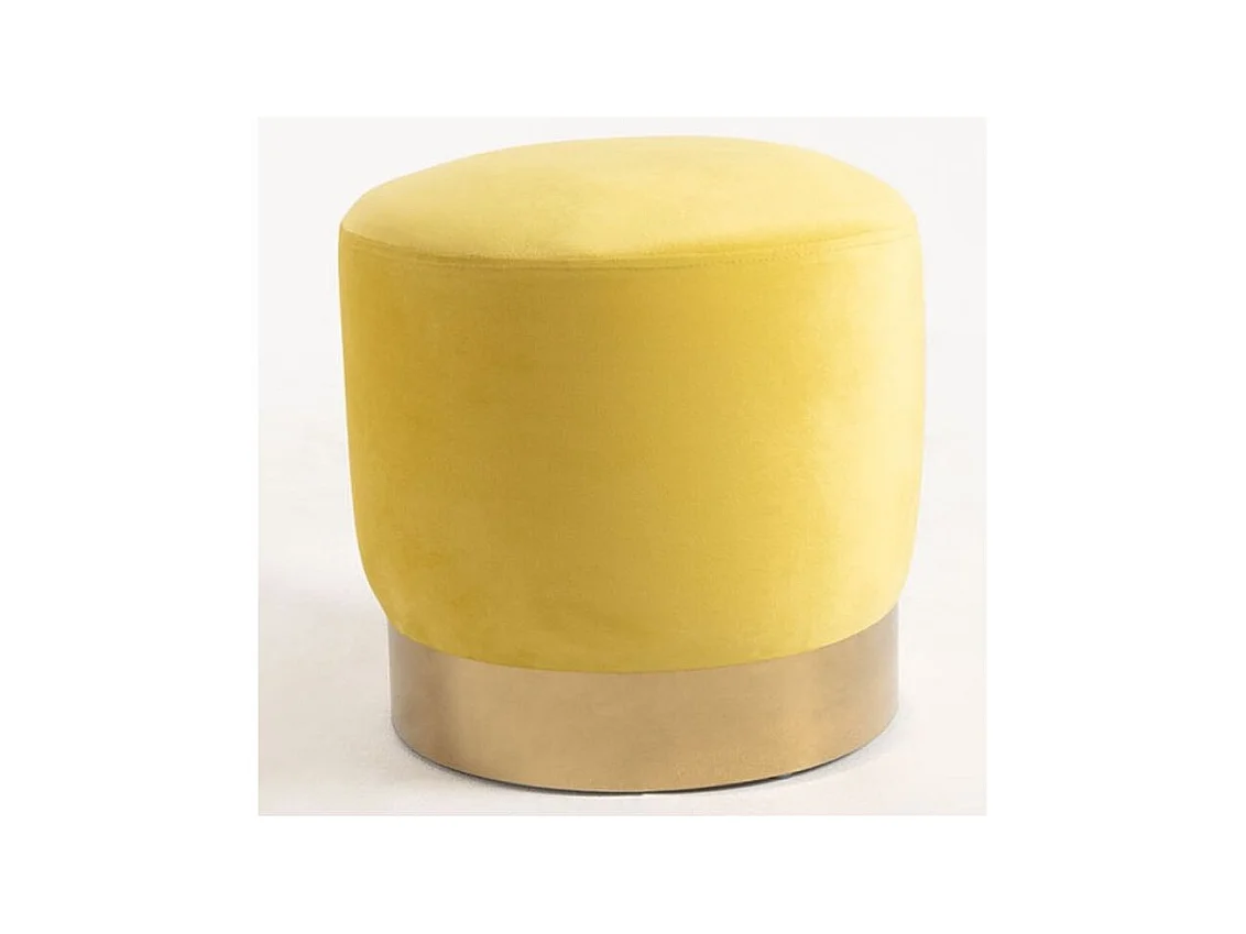 Pouf rond velours jaune et pied métal doré Hector - Lot de 2