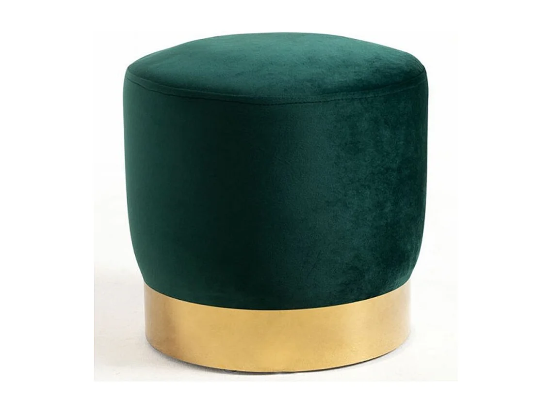 Pouf rond velours vert foncé et pied métal doré Hector - Lot de 2